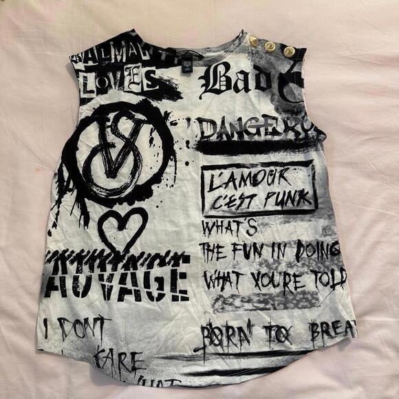 Victoria's Secret BALMAIN Sleeveless Button Top Tank Tee Shirt Graffiti - Picture 2 of 7